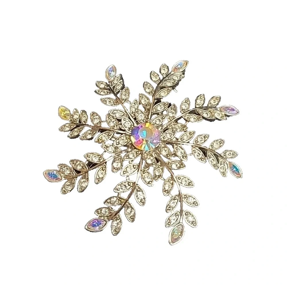 Avon Snowflake Brooch Pin Silver Plate Aurora‎ Borealis Rhinestone